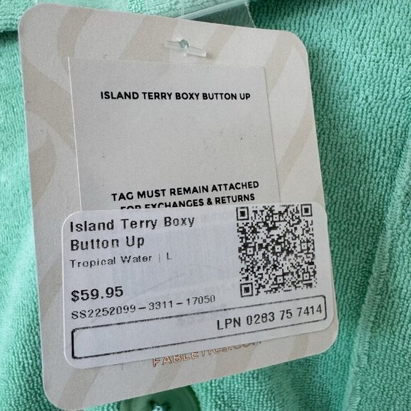 FABLETICS Mint Green Island Terry Boxy Button Up Size Large NWT Tropical Water - Picture 9 of 12